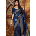 Snuggle Spot Women's Litchi silk Printed Saree With Unstitched Blouse (Blue)