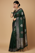 Snuggle Spot Women's Litchi silk Printed Saree With Unstitched Blouse (Green)