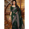 Snuggle Spot Women's Litchi silk Printed Saree With Unstitched Blouse (Green)