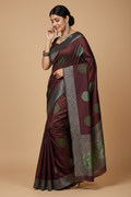Snuggle Spot Women's Litchi silk Printed Saree With Unstitched Blouse (Maroon)
