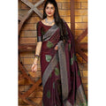 Snuggle Spot Women's Litchi silk Printed Saree With Unstitched Blouse (Maroon)