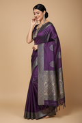 Snuggle Spot Women's Litchi silk Printed Saree With Unstitched Blouse (Purple)