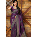Snuggle Spot Women's Litchi silk Printed Saree With Unstitched Blouse (Purple)