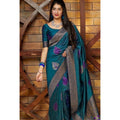 Snuggle Spot Women's Litchi silk Printed Saree With Unstitched Blouse (Rama Blue)