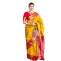 Snuggle Spot Women's Litchi silk Printed Saree With Unstitched Blouse (Yellow)