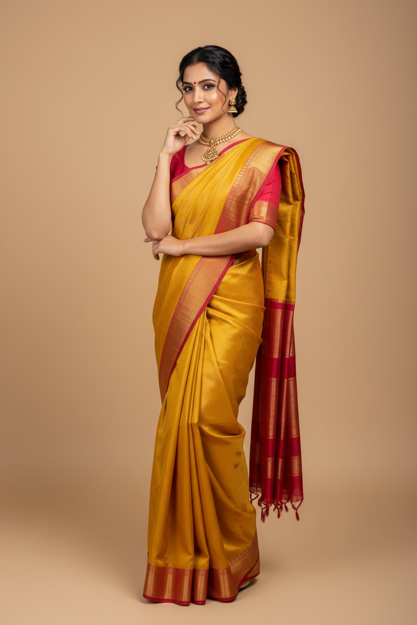 Snuggle Spot Women's Litchi silk Printed Saree With Unstitched Blouse (Yellow)