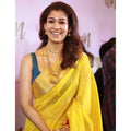 Snuggle Spot Women's Litchi silk Printed Saree With Unstitched Blouse (Yellow)