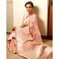 Snuggle Spot Women's Litchi silk Printed Saree With Unstitched Blouse (Peach)