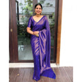 Snuggle Spot Women's Litchi silk Printed Saree With Unstitched Blouse (Purple)