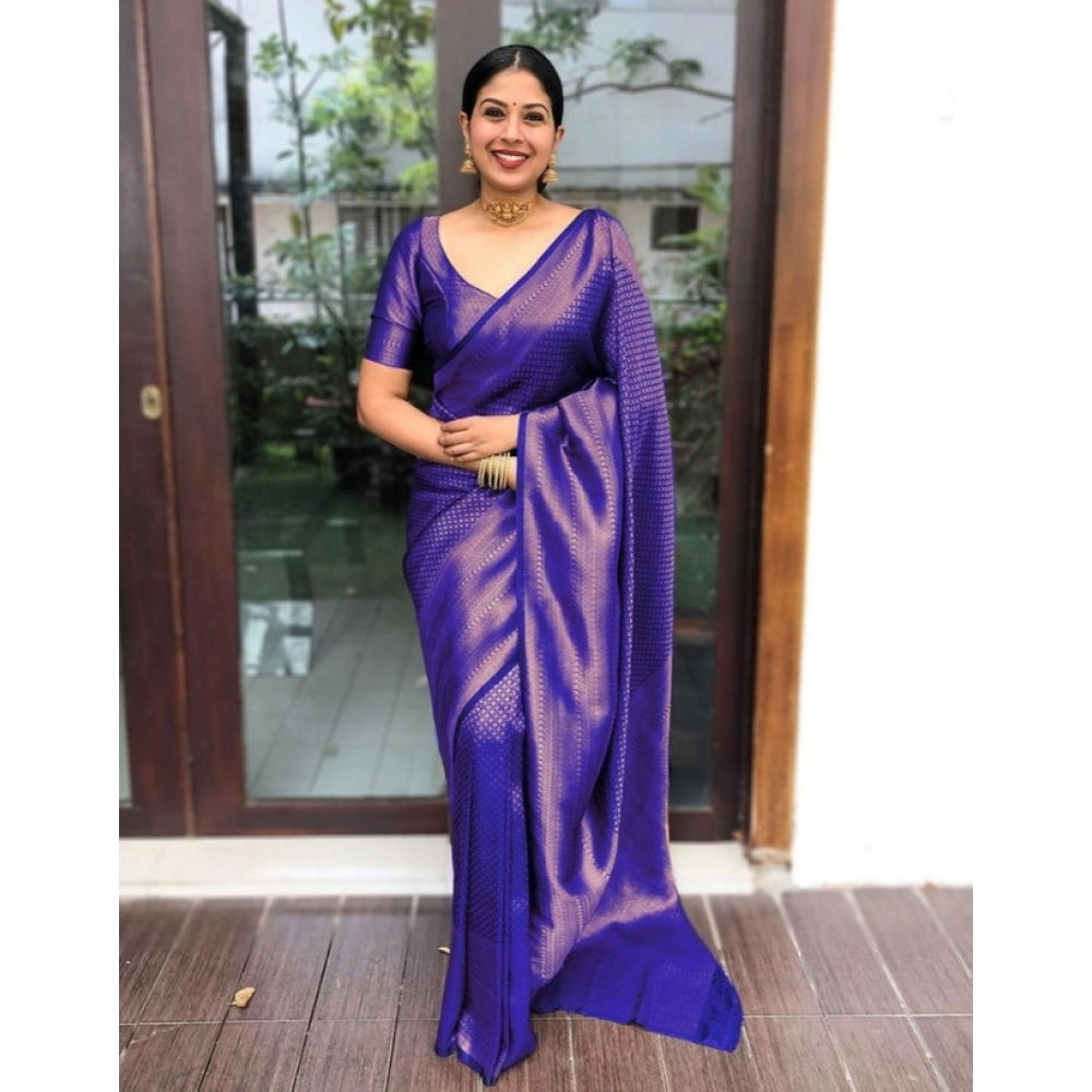 Snuggle Spot Women's Litchi silk Printed Saree With Unstitched Blouse (Purple)