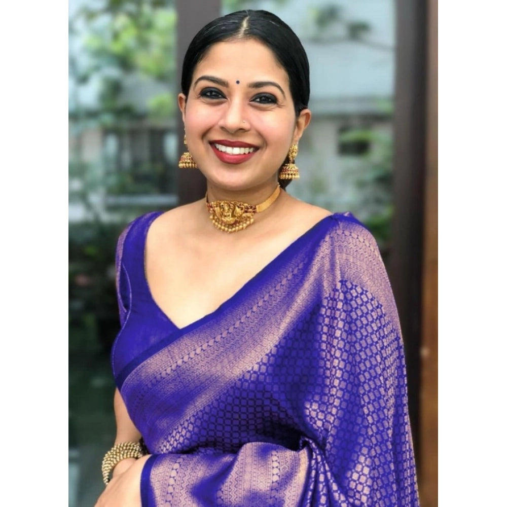 Snuggle Spot Women's Litchi silk Printed Saree With Unstitched Blouse (Purple)