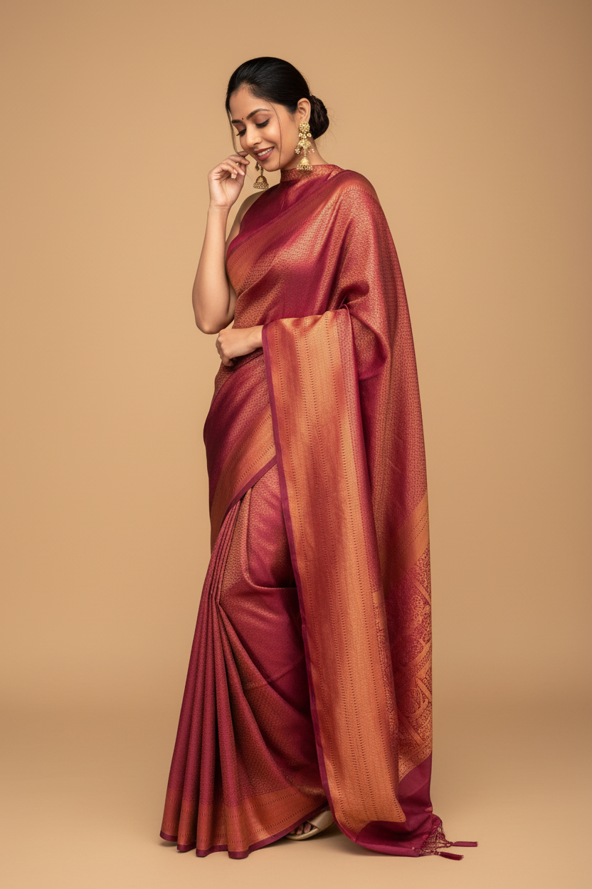 Snuggle Spot Women's Litchi silk Printed Saree With Unstitched Blouse (Red)