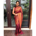 Snuggle Spot Women's Litchi silk Printed Saree With Unstitched Blouse (Red)