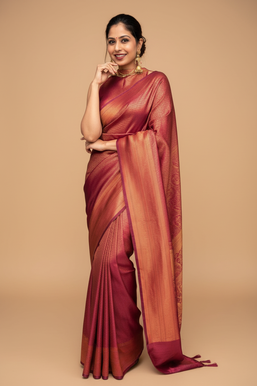 Snuggle Spot Women's Litchi silk Printed Saree With Unstitched Blouse (Red)