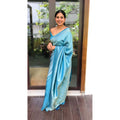 Snuggle Spot Women's Litchi silk Printed Saree With Unstitched Blouse (Sky Blue)