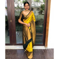 Snuggle Spot Women's Litchi silk Printed Saree With Unstitched Blouse (Yellow)