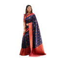 Snuggle Spot Women's Litchi silk Printed Saree With Unstitched Blouse (Blue)