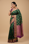 Snuggle Spot Women's Litchi silk Printed Saree With Unstitched Blouse (Green)