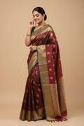 Snuggle Spot Women's Litchi silk Printed Saree With Unstitched Blouse (Red)
