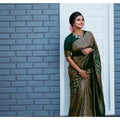Snuggle Spot Women's Litchi silk Printed Saree With Unstitched Blouse (Green)
