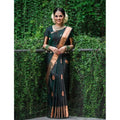 Snuggle Spot Women's Litchi silk Printed Saree With Unstitched Blouse (Green)
