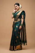 Snuggle Spot Women's Litchi silk Printed Saree With Unstitched Blouse (Green)
