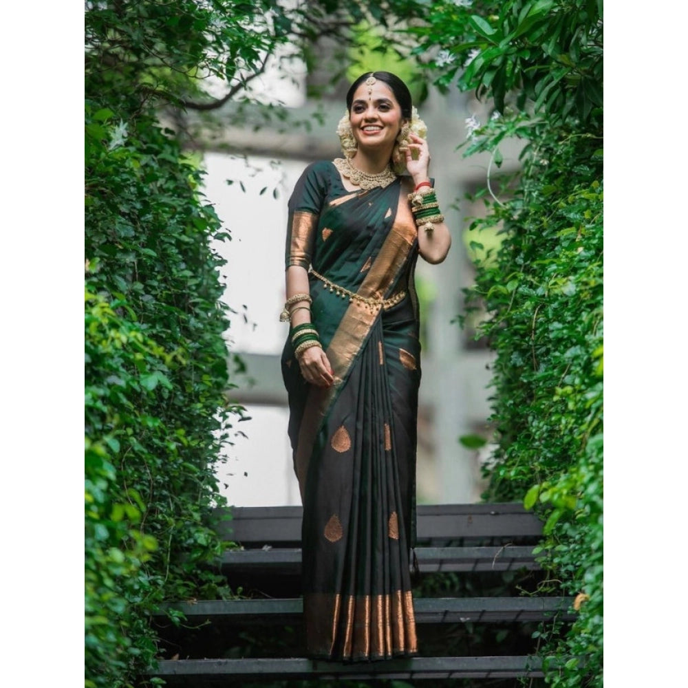 Snuggle Spot Women's Litchi silk Printed Saree With Unstitched Blouse (Green)