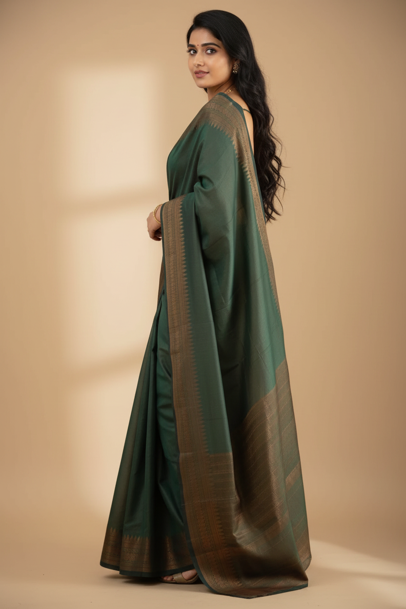Snuggle Spot Women's Litchi silk Printed Saree With Unstitched Blouse (Green)
