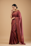 Snuggle Spot Women's Litchi silk Printed Saree With Unstitched Blouse (Maroon)