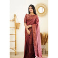 Snuggle Spot Women's Litchi silk Printed Saree With Unstitched Blouse (Maroon)