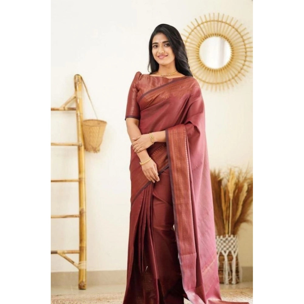 Snuggle Spot Women's Litchi silk Printed Saree With Unstitched Blouse (Maroon)