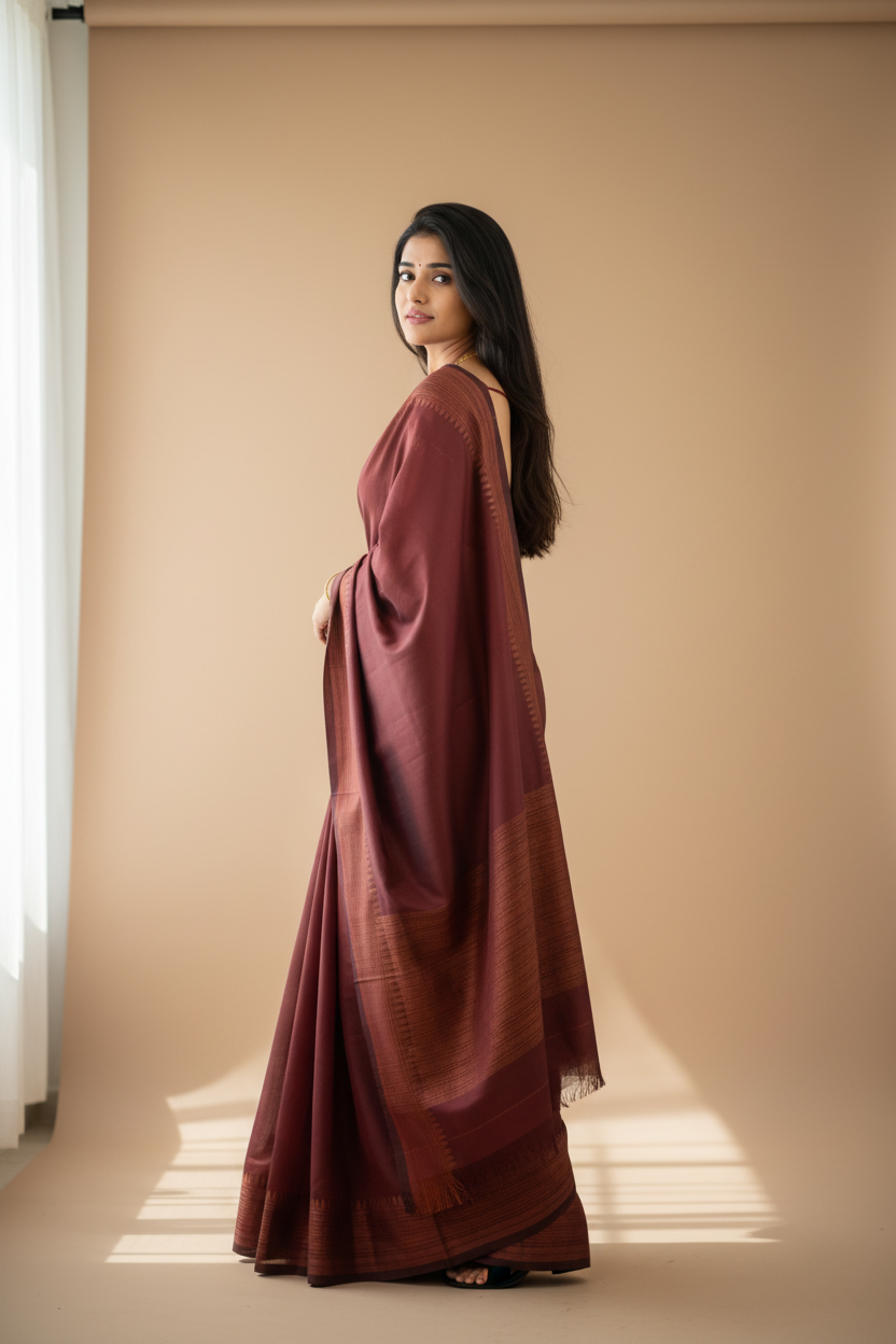 Snuggle Spot Women's Litchi silk Printed Saree With Unstitched Blouse (Maroon)