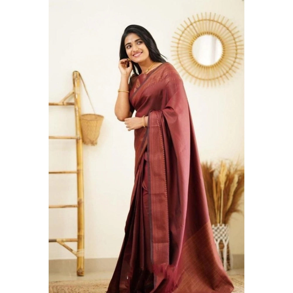 Snuggle Spot Women's Litchi silk Printed Saree With Unstitched Blouse (Maroon)