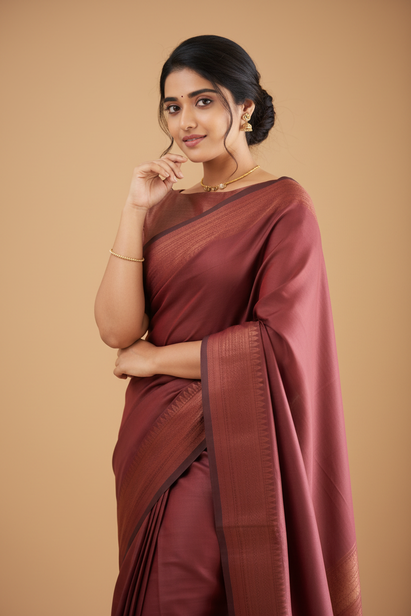 Snuggle Spot Women's Litchi silk Printed Saree With Unstitched Blouse (Maroon)