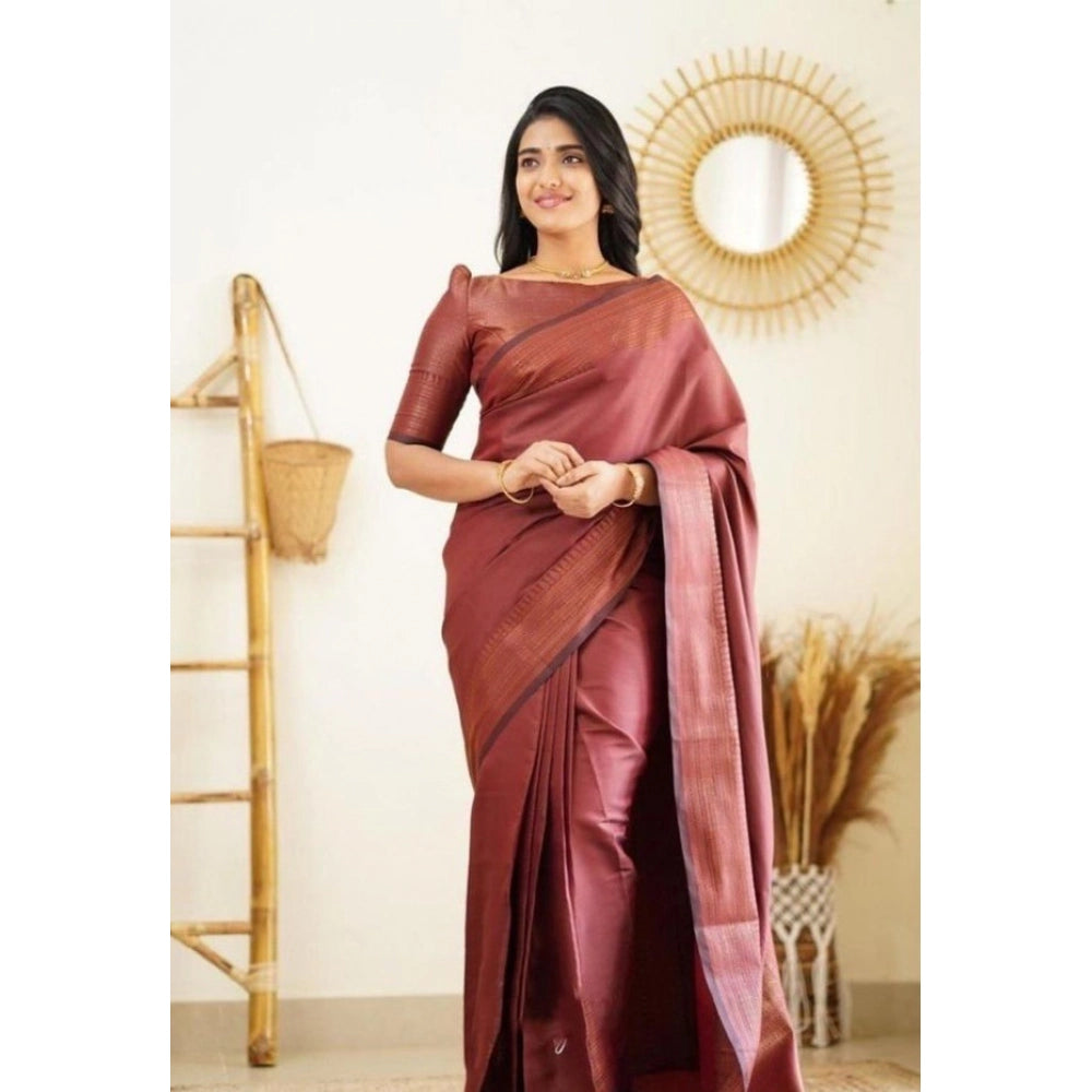 Snuggle Spot Women's Litchi silk Printed Saree With Unstitched Blouse (Maroon)
