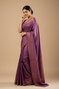 Snuggle Spot Women's Litchi silk Printed Saree With Unstitched Blouse (Purple)