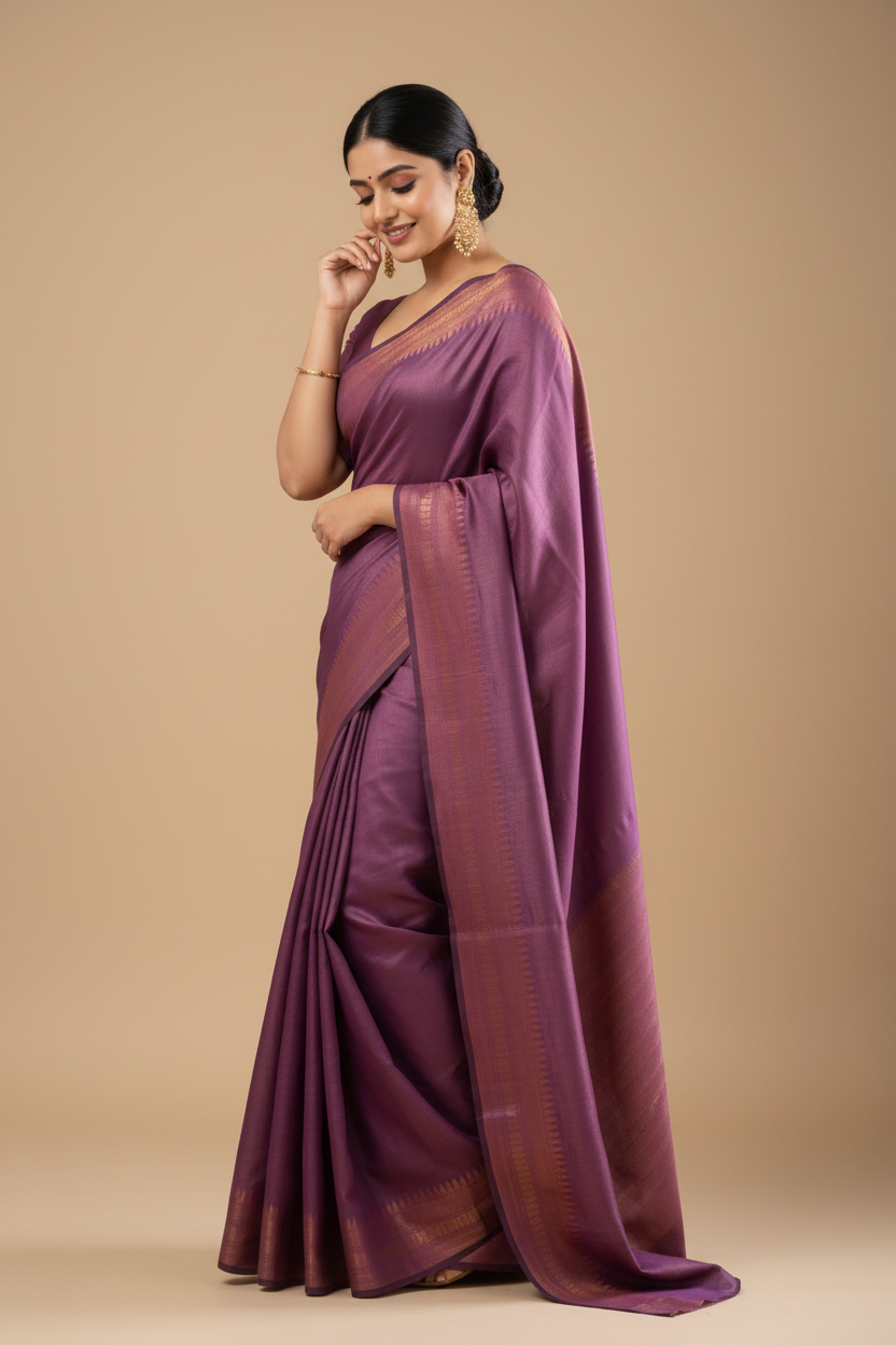 Snuggle Spot Women's Litchi silk Printed Saree With Unstitched Blouse (Purple)