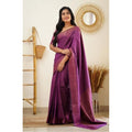 Snuggle Spot Women's Litchi silk Printed Saree With Unstitched Blouse (Purple)