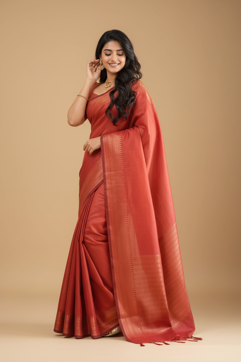 Snuggle Spot Women's Litchi silk Printed Saree With Unstitched Blouse (Red)