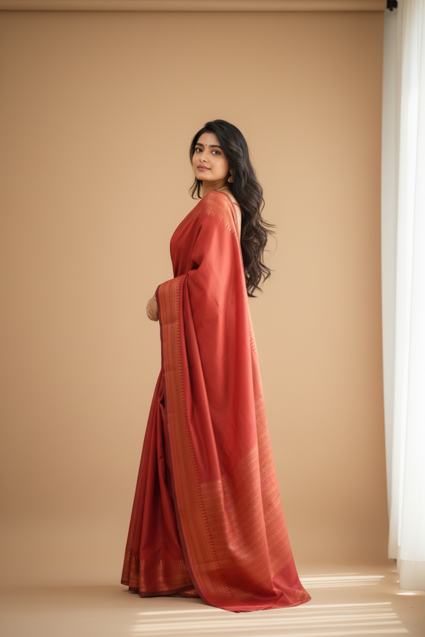 Snuggle Spot Women's Litchi silk Printed Saree With Unstitched Blouse (Red)