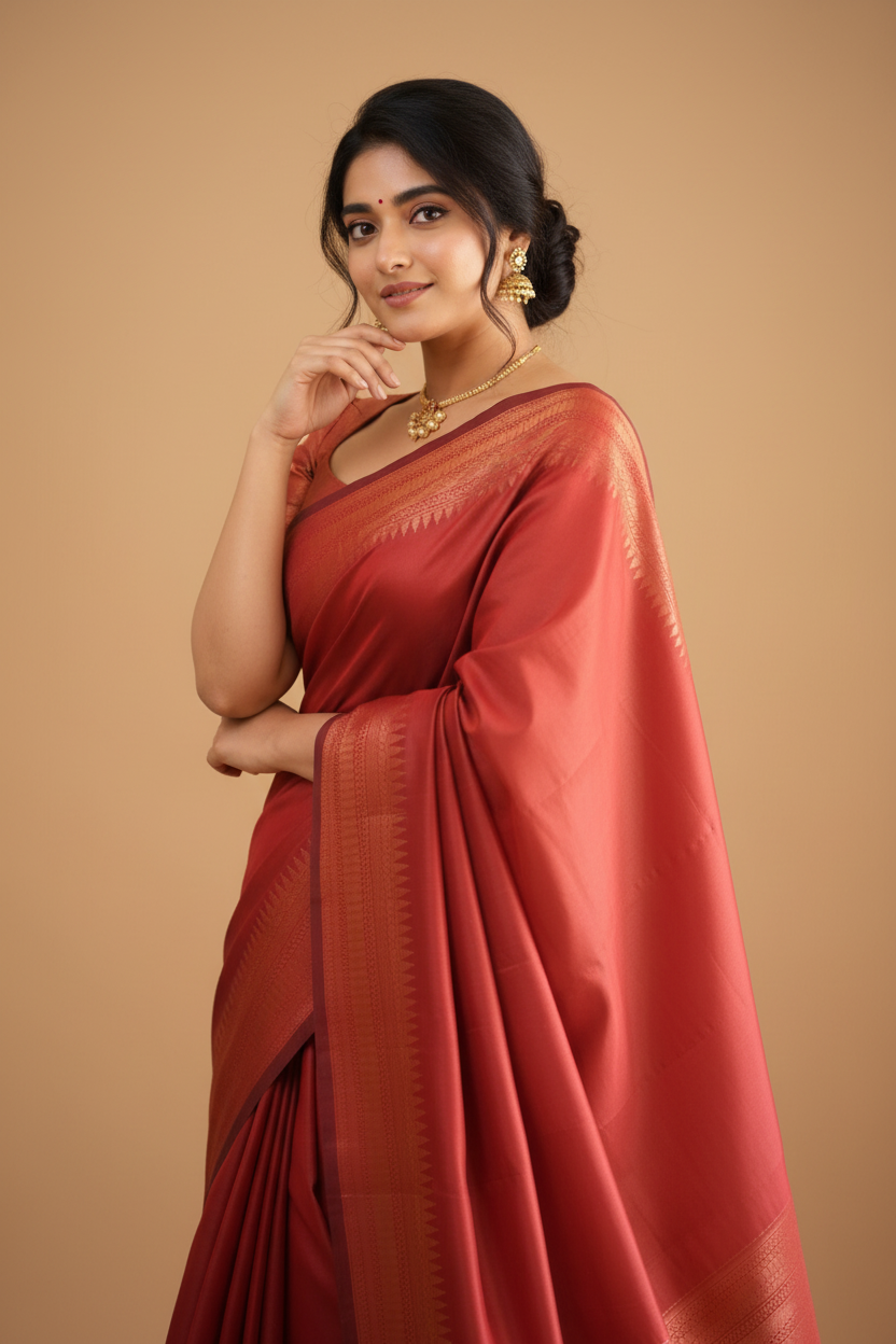 Snuggle Spot Women's Litchi silk Printed Saree With Unstitched Blouse (Red)