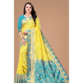 Snuggle Spot Women's Litchi silk Printed Saree With Unstitched Blouse (Yellow)