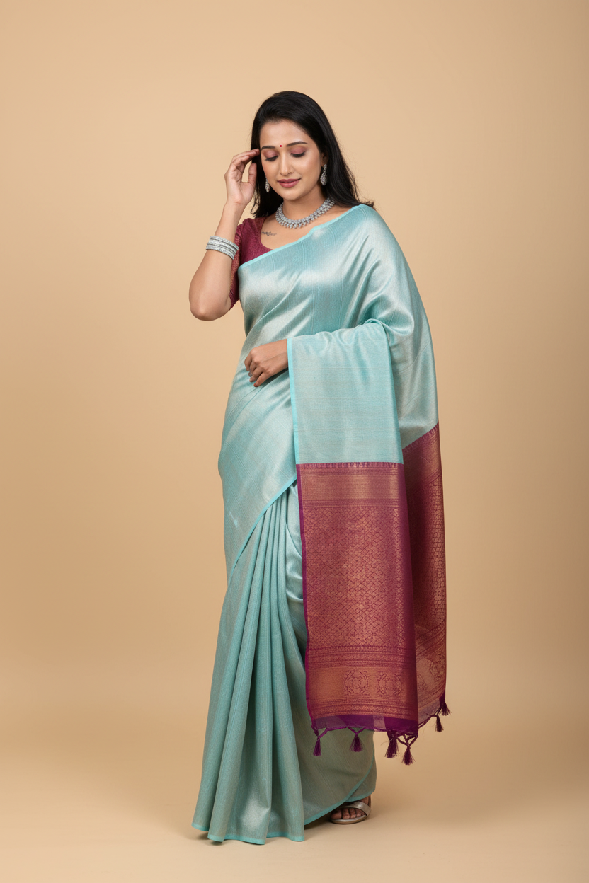 Snuggle Spot Women's Litchi silk Printed Saree With Unstitched Blouse (Blue)