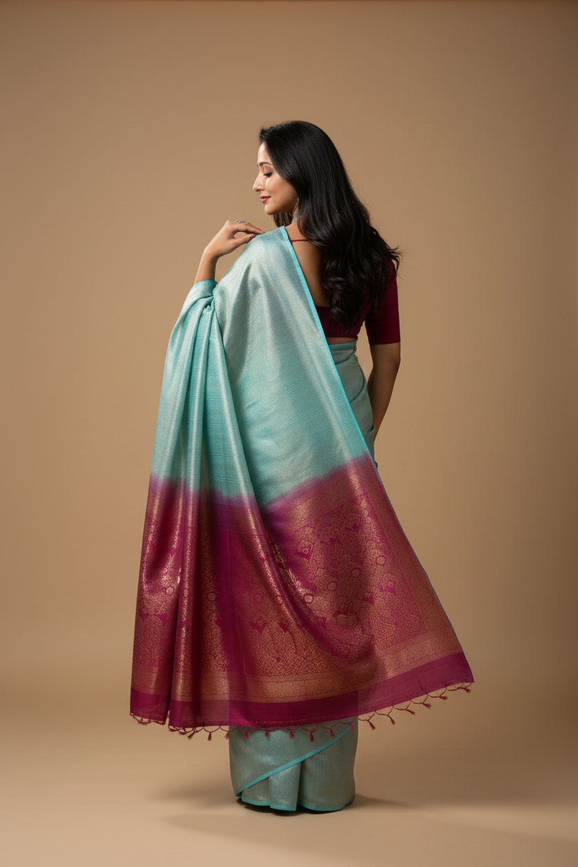 Snuggle Spot Women's Litchi silk Printed Saree With Unstitched Blouse (Blue)