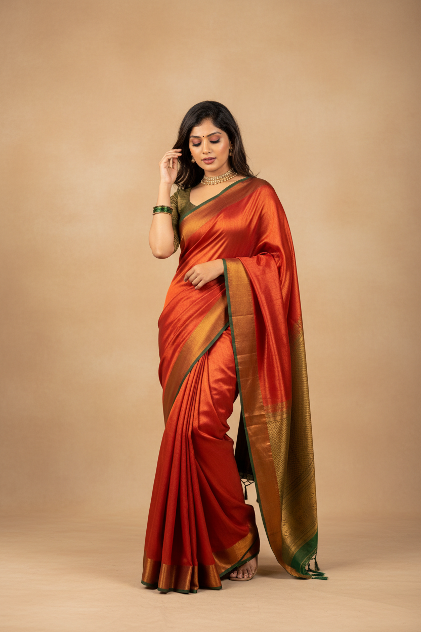 Snuggle Spot Women's Litchi silk Printed Saree With Unstitched Blouse (Red)