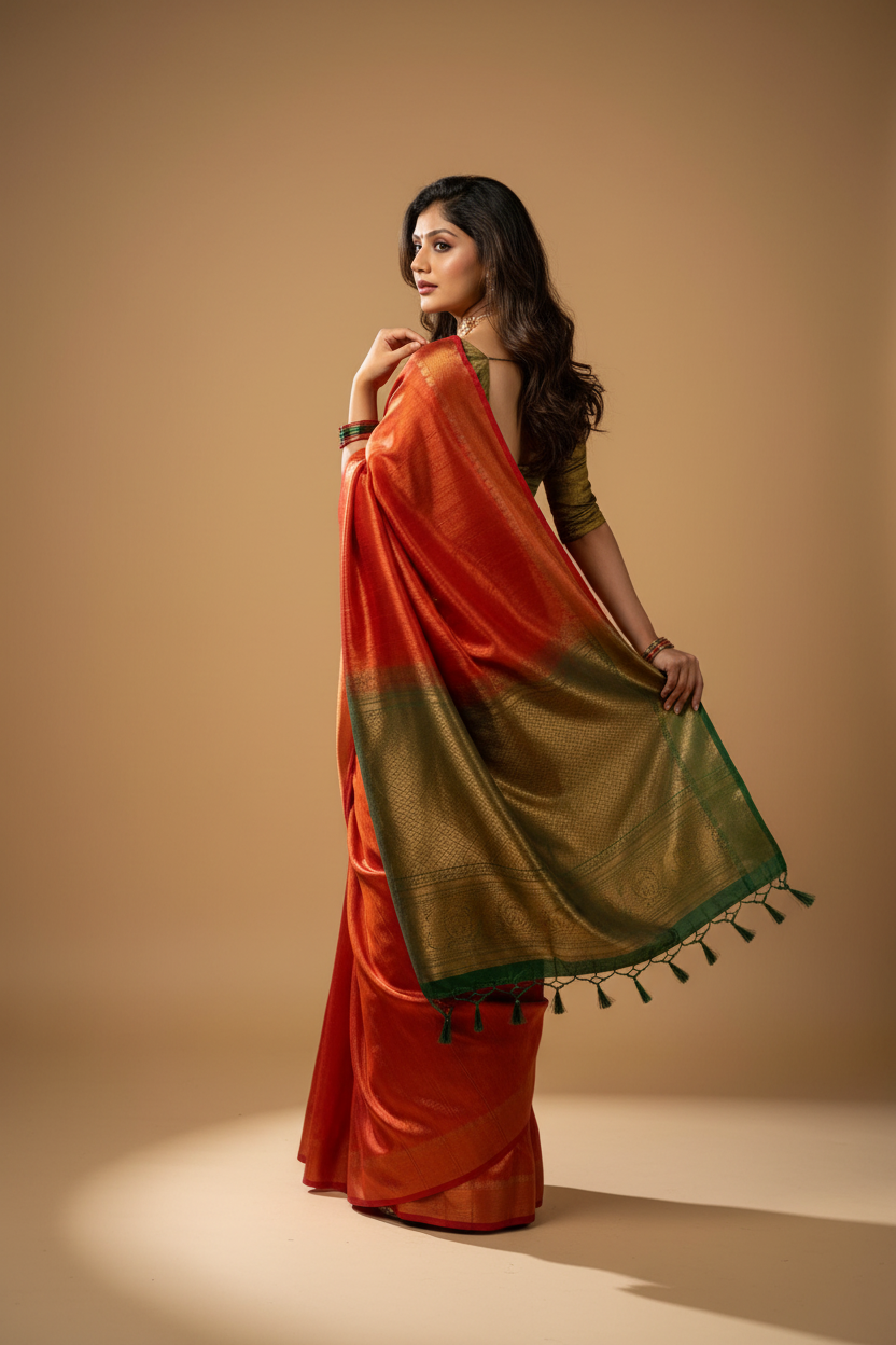Snuggle Spot Women's Litchi silk Printed Saree With Unstitched Blouse (Red)