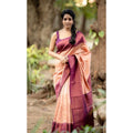 Snuggle Spot Women's Litchi silk Printed Saree With Unstitched Blouse (Beige)