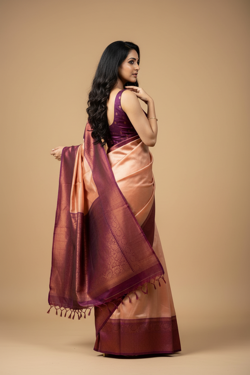 Snuggle Spot Women's Litchi silk Printed Saree With Unstitched Blouse (Beige)
