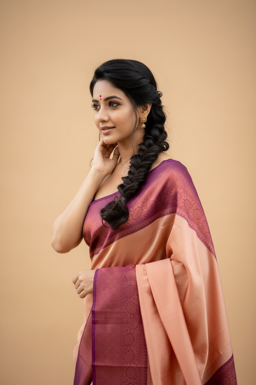 Snuggle Spot Women's Litchi silk Printed Saree With Unstitched Blouse (Beige)