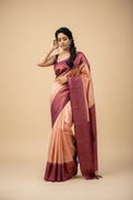 Snuggle Spot Women's Litchi silk Printed Saree With Unstitched Blouse (Beige)